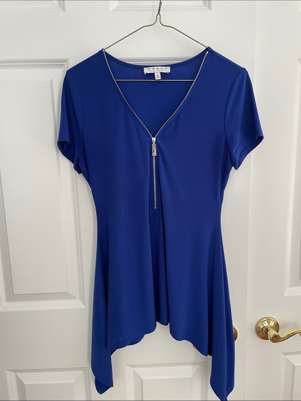 Chaus Electric Blue Short Sleeve Zip-Front Tunic